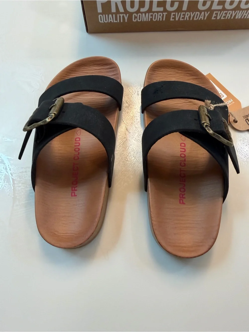 Project Cloud Kids Black Slide Sandals with Adjustable Buckle